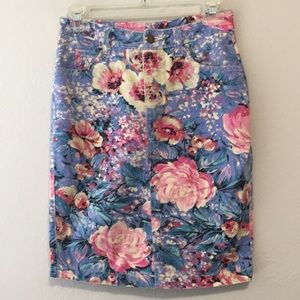 90s Vintage Watercolor Floral High Waisted Skirt